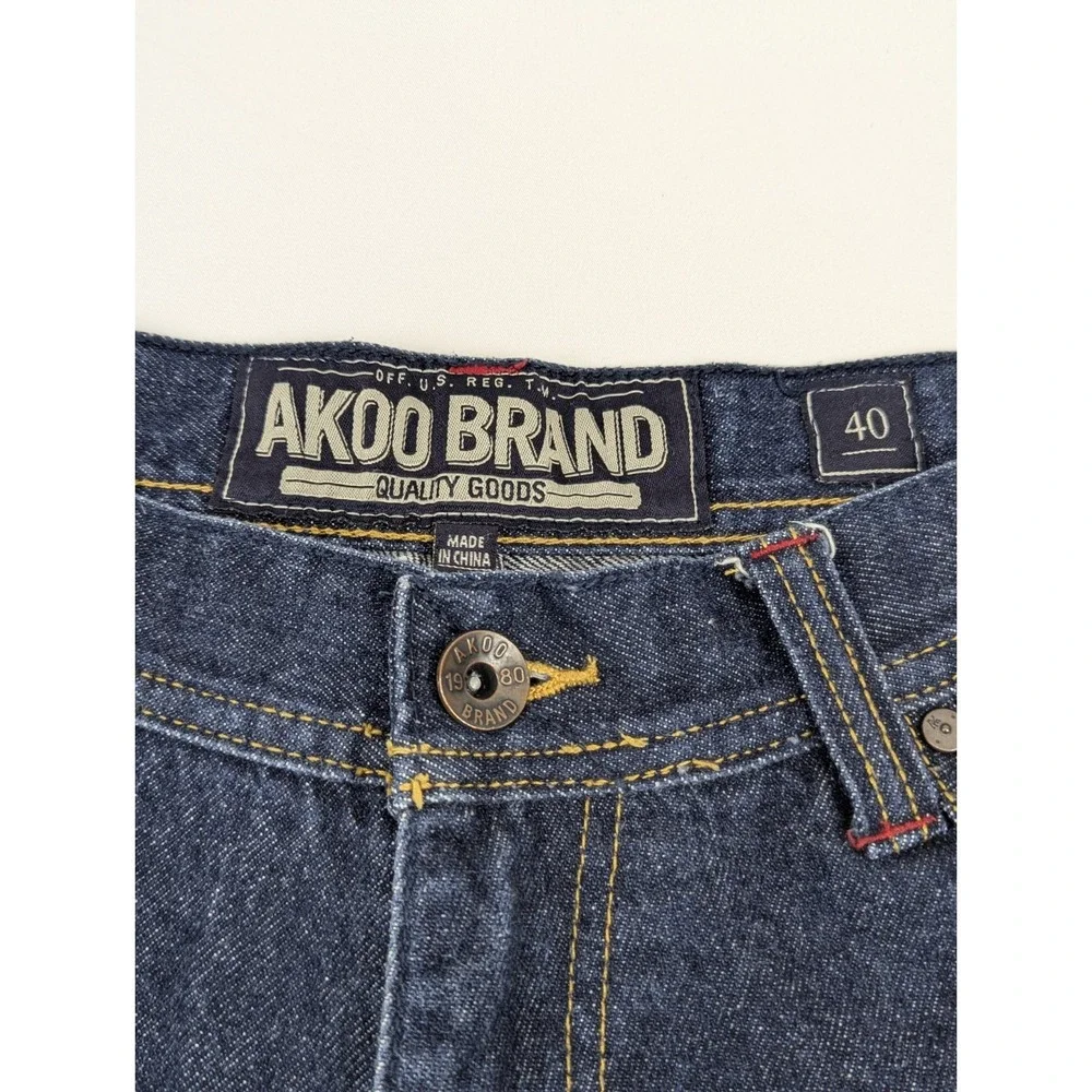 Akoo Jeans Selvedge Denim Dark Mens‎ 40x30 Blue Wide Embroidered Western - Picture 7 of 12